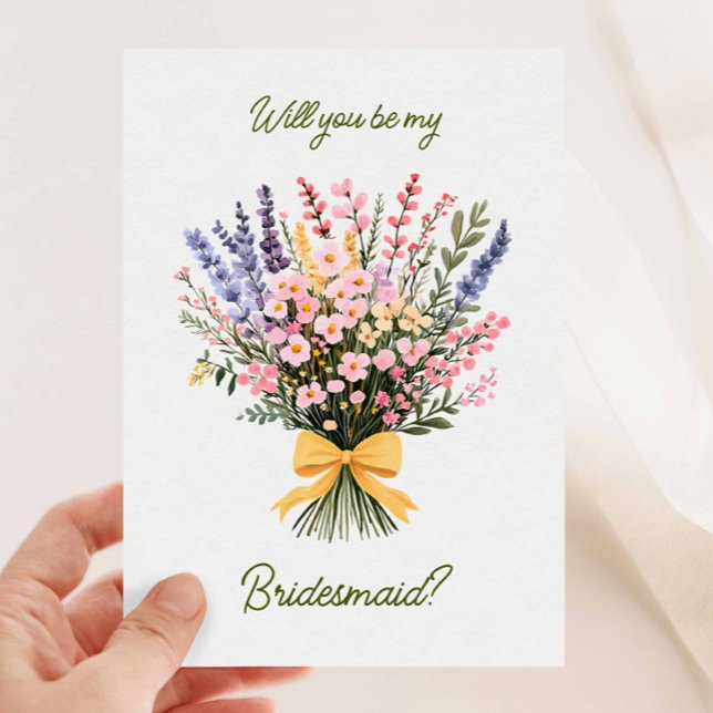 Yellow Bow Modern Wildflower Bouquet Will You Be Invitation (Creator Uploaded)
