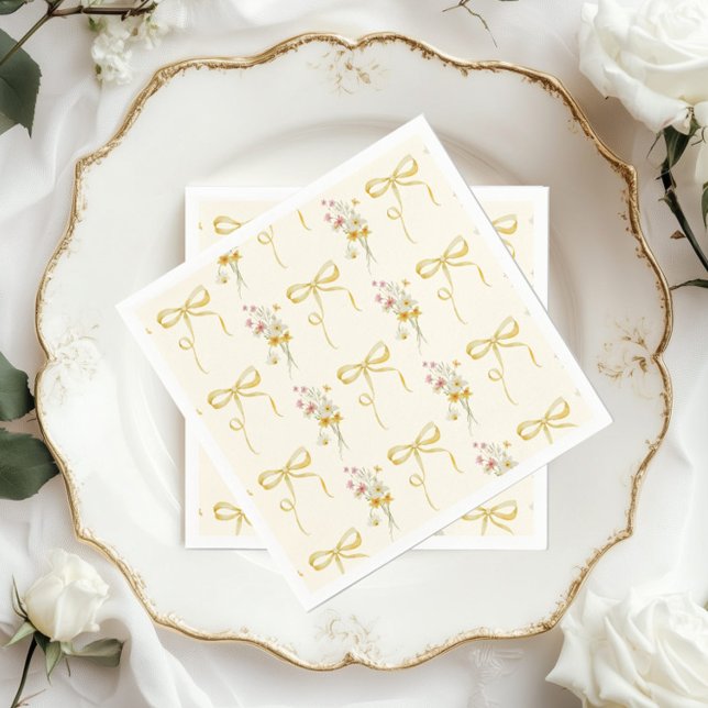 Yellow Bow Summer Wildflowers Baby shower Napkins (Creator Uploaded)