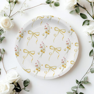 Yellow Bow Summer Wildflowers Baby shower Paper Plates