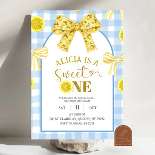 Yellow Bow Sweet 1 Lemon Blue and Yellow Birthday Invitation
