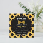 Yellow Bow Tie Polka Dots Little Man Baby Shower Invitation (Standing Front)