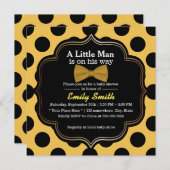 Yellow Bow Tie Polka Dots Little Man Baby Shower Invitation (Front/Back)