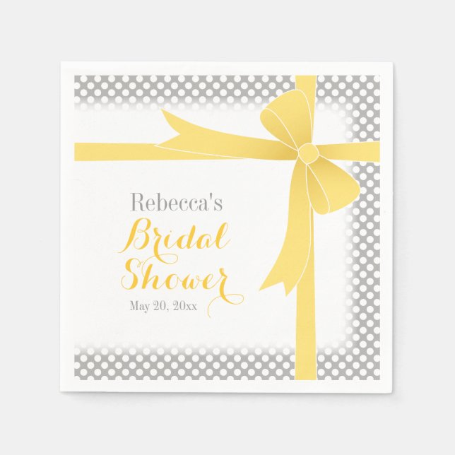 Yellow Bow & White Dots Bridal Shower Napkins (Front)