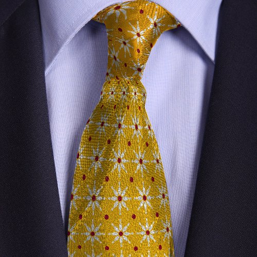Yellow Bowling Pin Flower Pattern Neck Tie