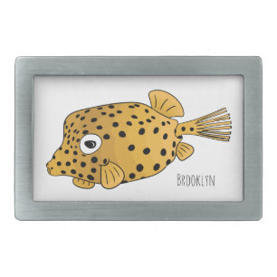 Yellow boxfish cartoon illustration belt buckle