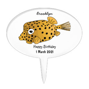 Yellow boxfish cartoon illustration cake topper