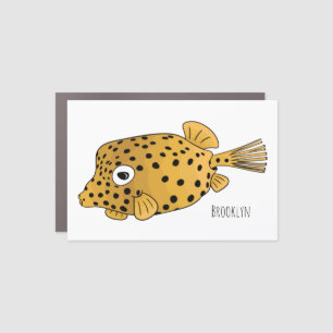 Yellow boxfish cartoon illustration car magnet