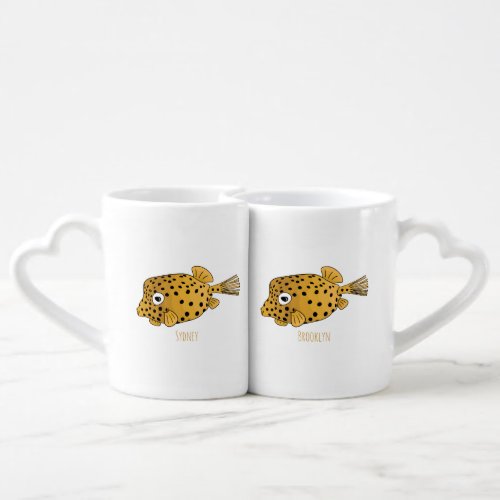 Yellow boxfish cartoon illustration  coffee mug set