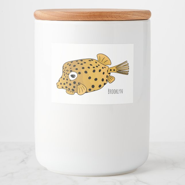 Yellow boxfish cartoon illustration food label (Front)