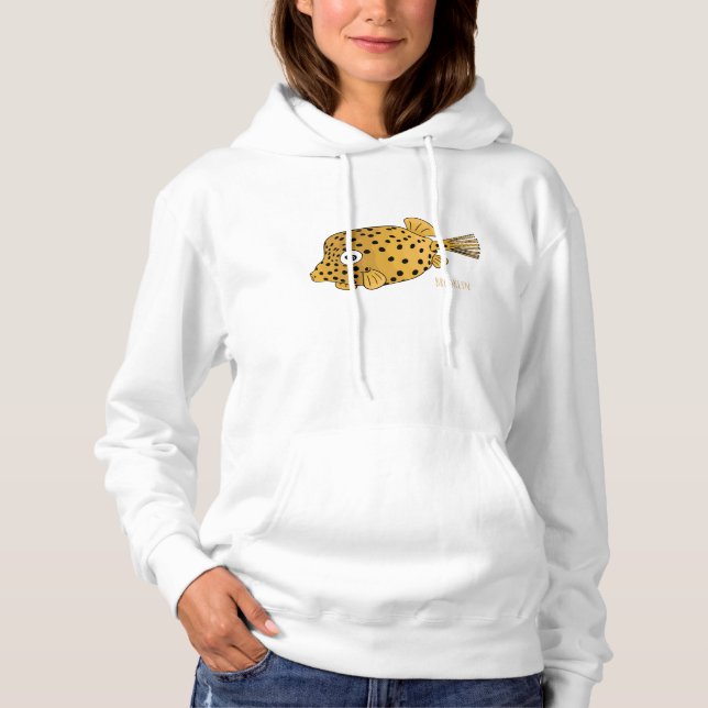Yellow boxfish cartoon illustration hoodie (Front)