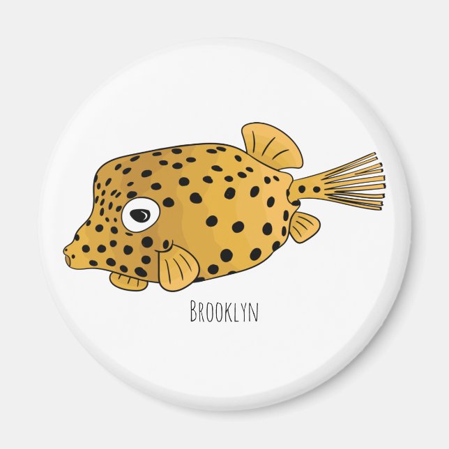 Yellow boxfish cartoon illustration magnet (Front)