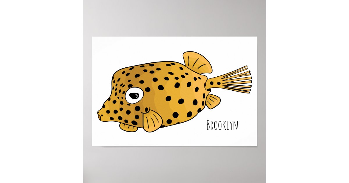 Yellow boxfish cartoon illustration poster | Zazzle
