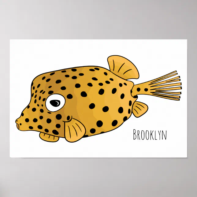 Yellow boxfish cartoon illustration poster | Zazzle