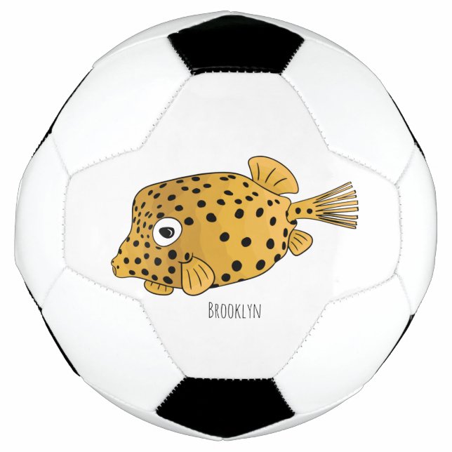 Yellow boxfish cartoon illustration soccer ball (Front)