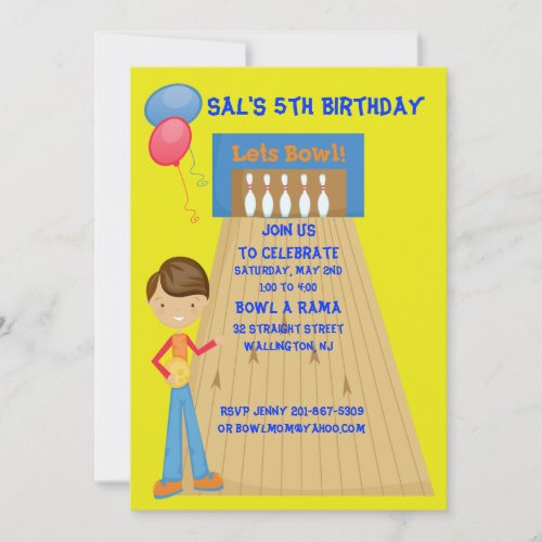 Yellow Boy Bowling Birthday Party Invitation