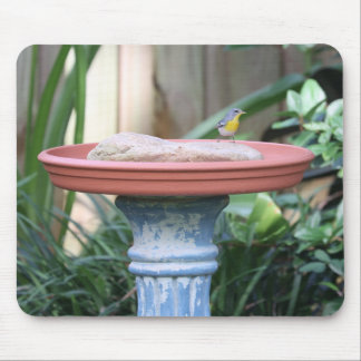 Yellow-Breasted Finch at Birdbath Mouse Pad