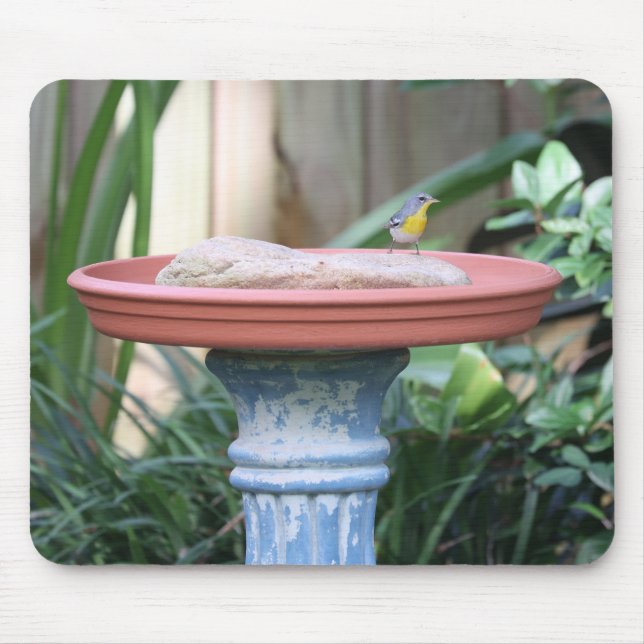Yellow-Breasted Finch at Birdbath Mouse Pad (Front)