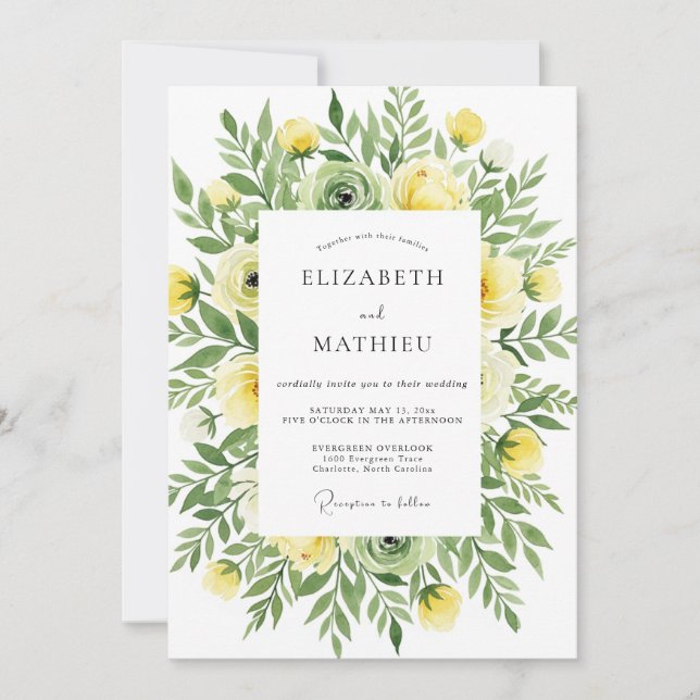 Yellow Breezy Botanical Wedding Invitation (Front)