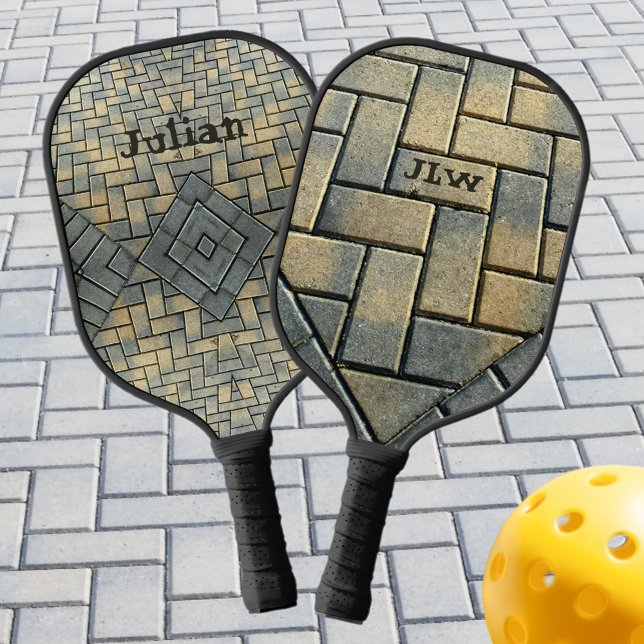 Yellow Brick and Gray Patterned Personalized  Pickleball Paddle (Creator Uploaded)
