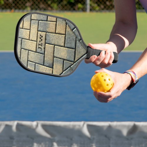 Yellow Brick and Grey Patterned Pickleball Paddle