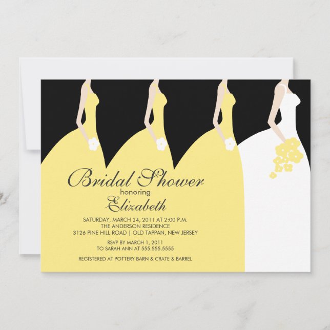Yellow Bride Bridesmaids Bridal Shower Invitation (Front)