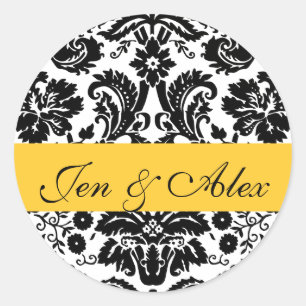 Yellow Bride Groom Damask Wedding Seal