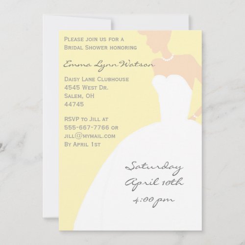 Yellow Bride Silhouette Bridal Shower Custom Announcement