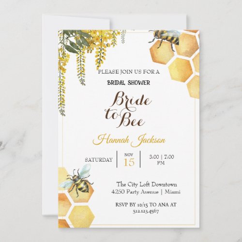 Yellow Bride to Bee Bridal shower  Invitation