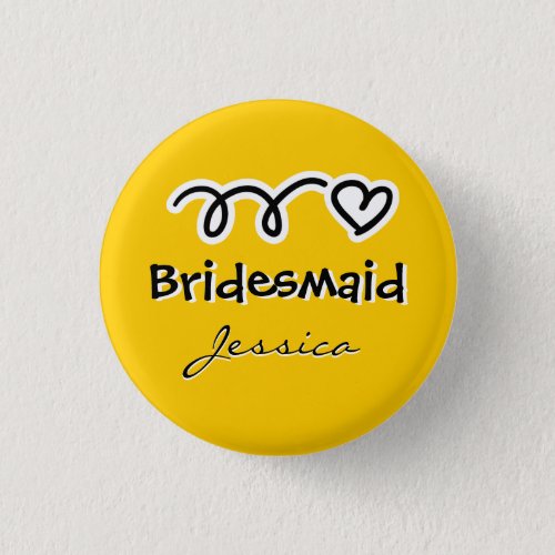 Yellow bridesmaid buttons personalized with name