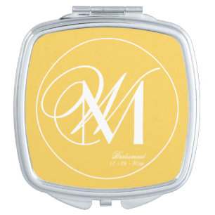 Yellow Bridesmaid Gift Double Monogram Initials Compact Mirror