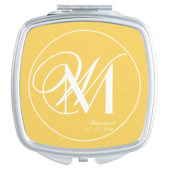 Yellow Bridesmaid Gift Double Monogram Initials Compact Mirror (Front)