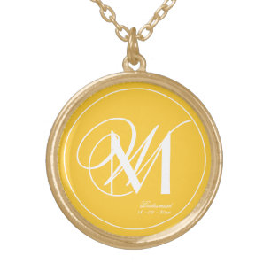Yellow Bridesmaid Gift Double Monogram Initials Gold Plated Necklace