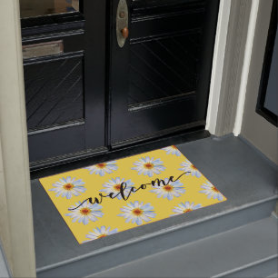 Yellow Bright Daisy Trendy Welcome Door Mat