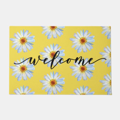 Yellow Bright Daisy Trendy Welcome Door Mat