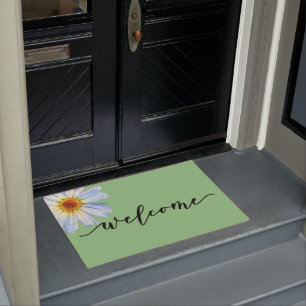 Yellow Bright Daisy Trendy Welcome Door Mat