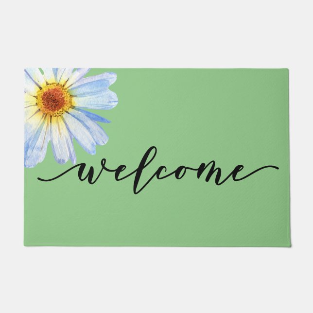 Yellow Bright Daisy Trendy Welcome Door Mat (Front)