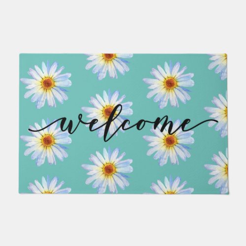 Yellow Bright Daisy Trendy Welcome Door Mat