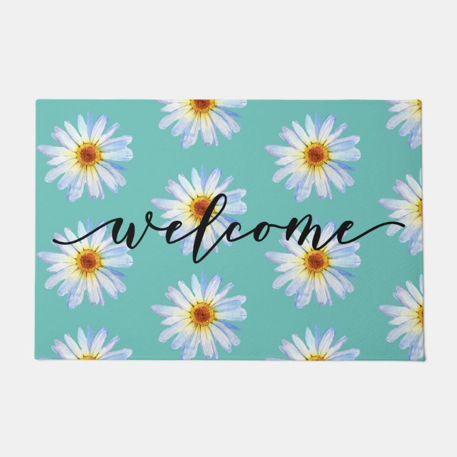 Yellow Bright Daisy Trendy Welcome Door Mat (Front)