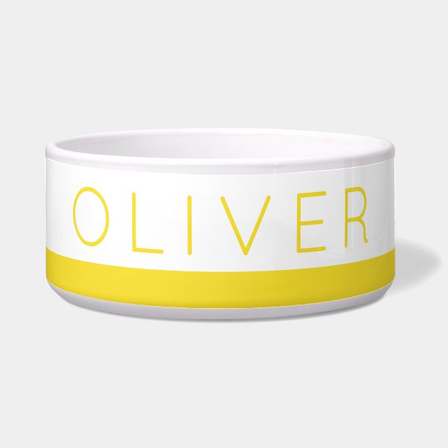 Yellow Bright Stripe Personalized Dog Food + Water Bowl (Front)