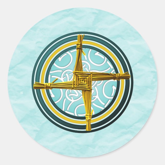 Yellow Brigid's Cross on Blue Classic Round Sticker (Front)