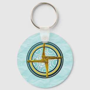 Yellow Brigid's Cross on Blue Keychain