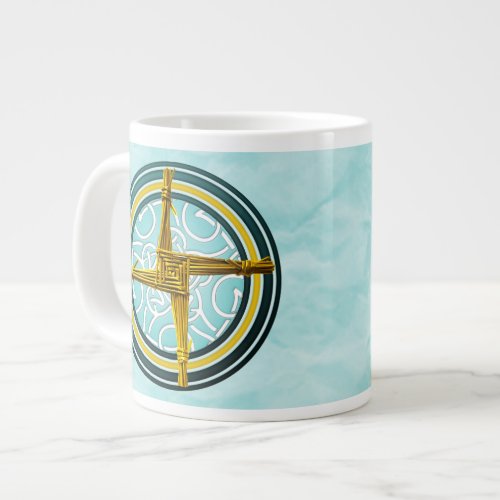 Yellow Brigids Cross on Blue Large Coffee Mug