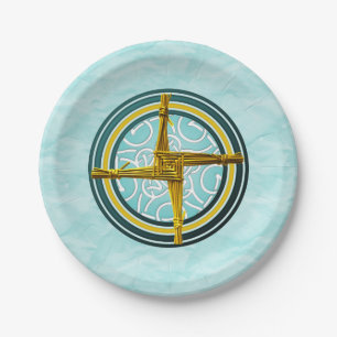 Yellow Brigid's Cross on Blue Paper Plates