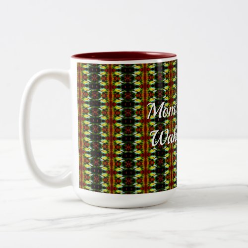 Yellow Brown and green pattern Two_Tone Coffee Mug