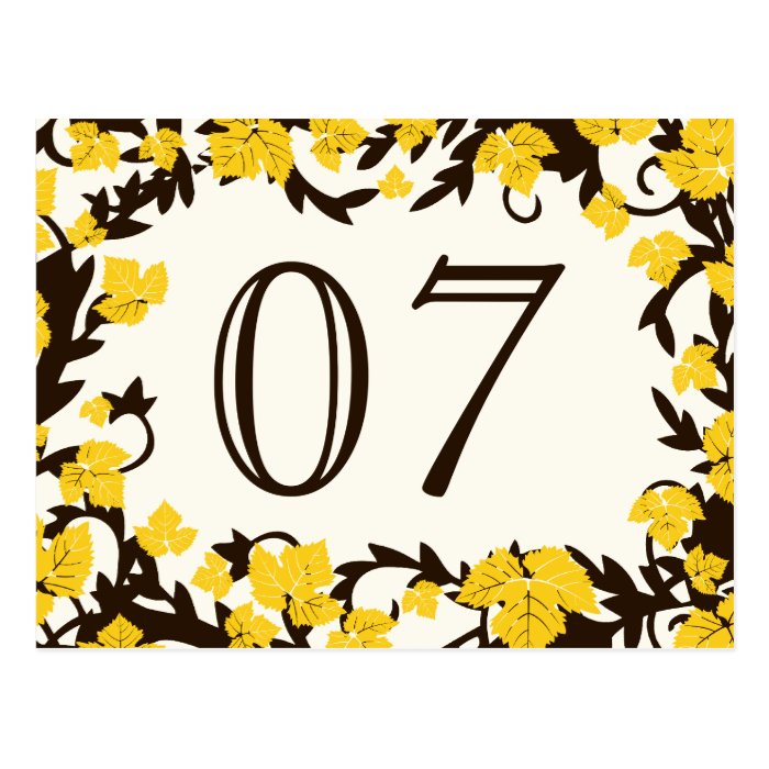 Yellow Brown Autumn Leaves Table Numbers Post Card