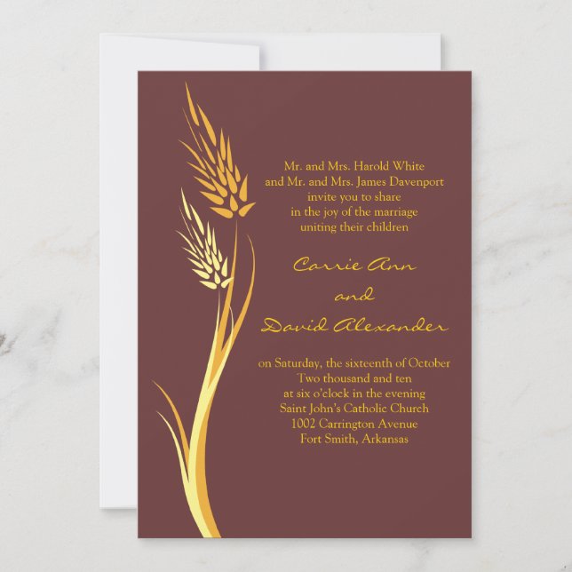 Yellow Brown Autumn Wheat Wedding Invitation (Front)