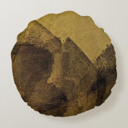 Yellow brown black abstract painting brush strokes round pillow