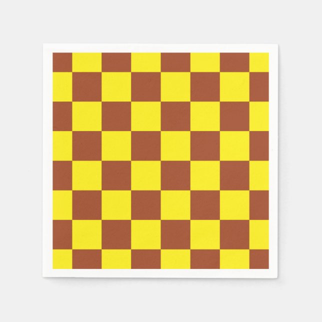Yellow Brown Checkered Check Pattern Napkins (Front)