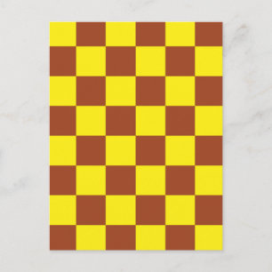 Yellow Brown Checkered Check Pattern Postcard