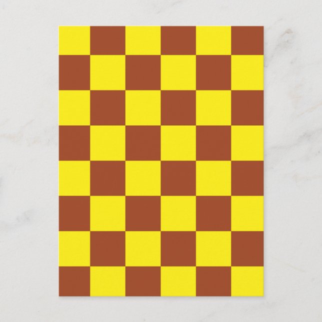 Yellow Brown Checkered Check Pattern Postcard (Front)